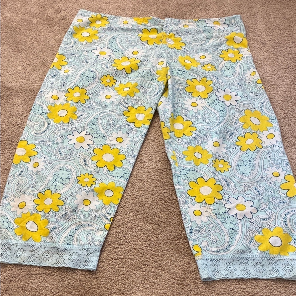 Vintage Roxy Floral Paisley Pajama Bottoms - Yellow and Blue - Picture 1 of 6